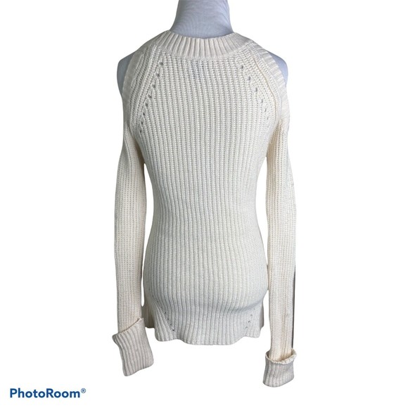 OLIVIA PALERMO CHELSEA28 Ribbed Cold Shoulder Pullover Sweater Ivory XXS XxSmall - Picture 4 of 7